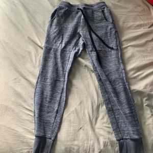 Gray and white joggers